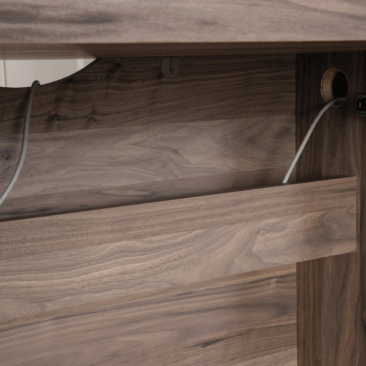 Washed Walnut Executive Desk with Drawers and Keyboard Tray