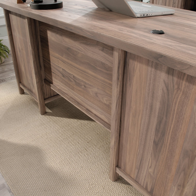 Washed Walnut Executive Desk with Drawers and Keyboard Tray