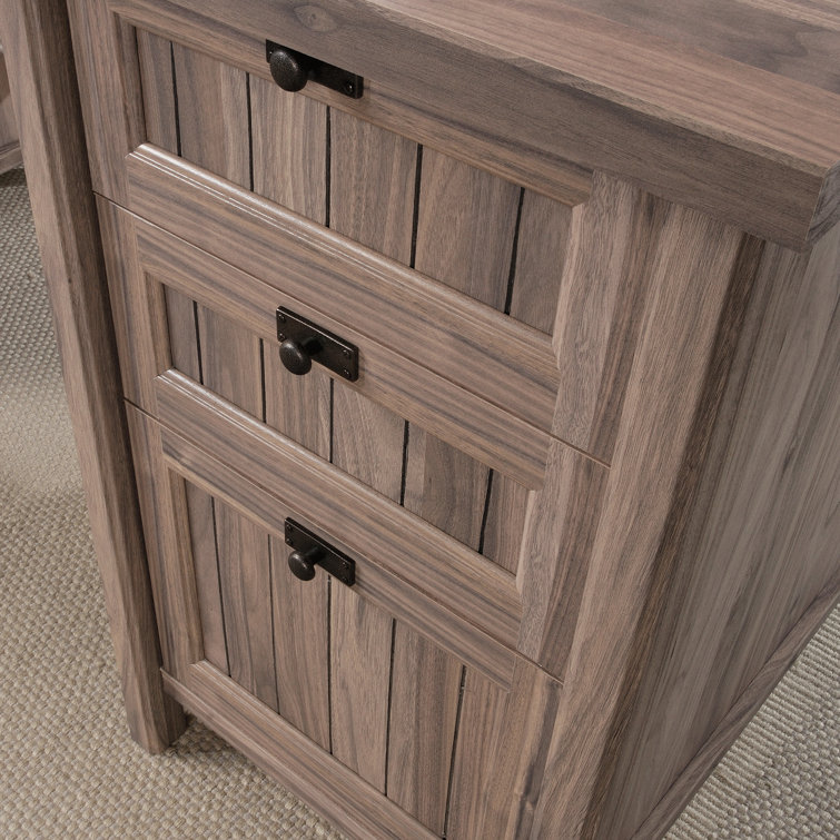 Washed Walnut Executive Desk with Drawers and Keyboard Tray