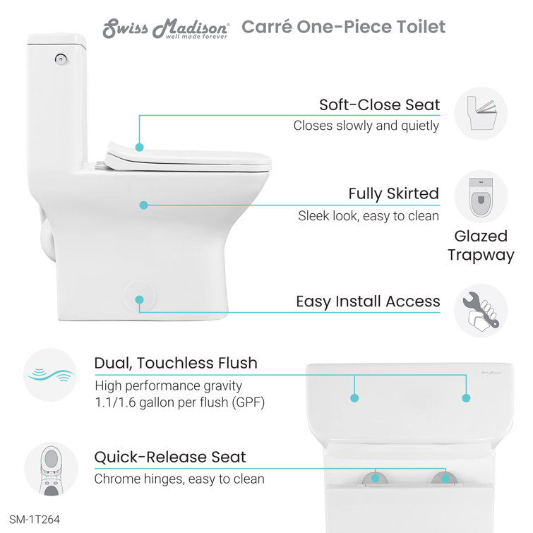 White High Efficiency Touchless Dual Flush One-Piece Toilet