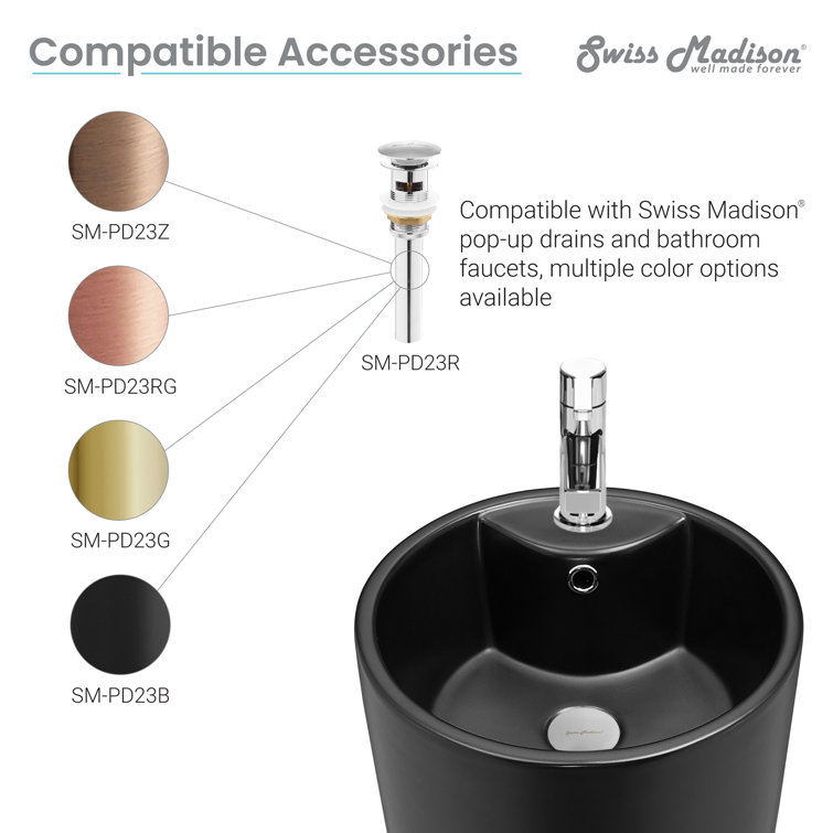 Monaco Matte Black Ceramic Pedestal Sink