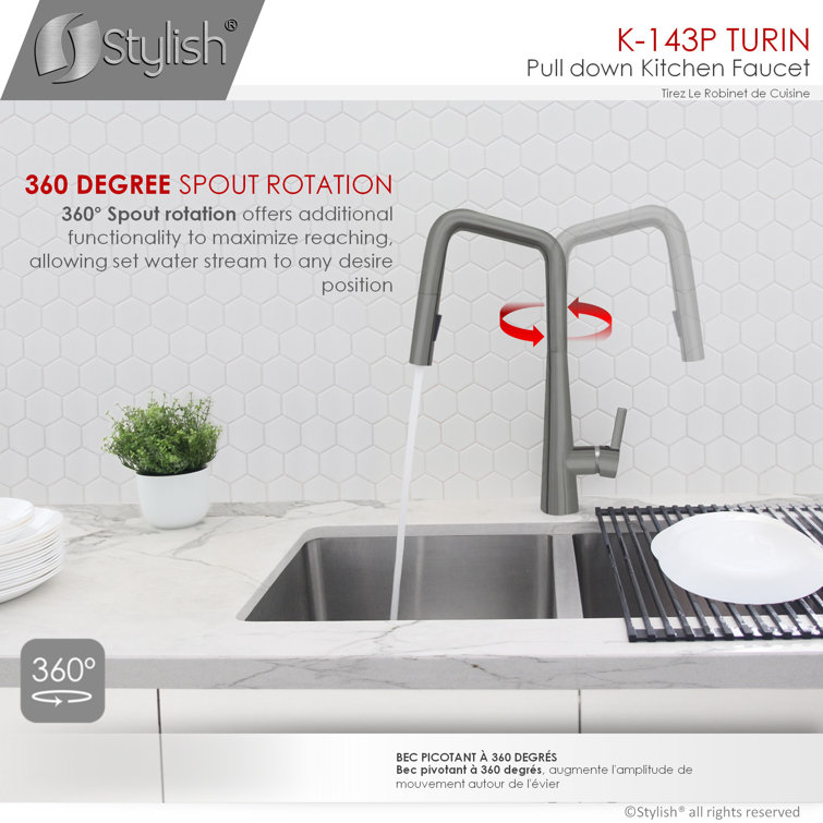 Gunmetal Stainless Steel Pull Down Kitchen Faucet with Spray