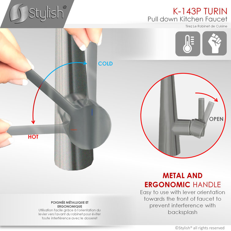 Gunmetal Stainless Steel Pull Down Kitchen Faucet with Spray