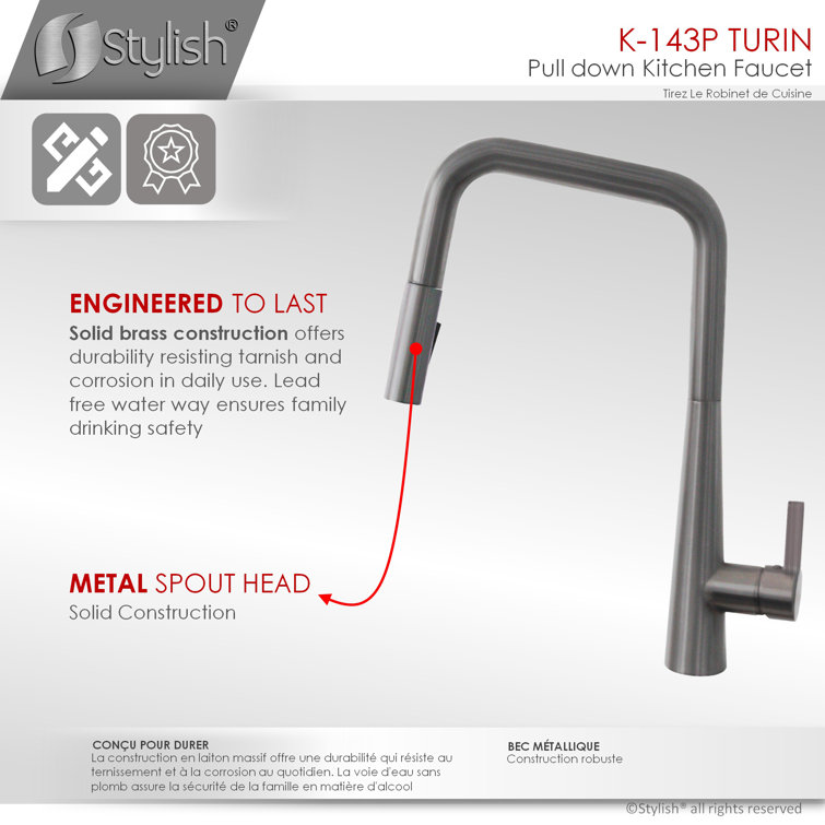 Gunmetal Stainless Steel Pull Down Kitchen Faucet with Spray