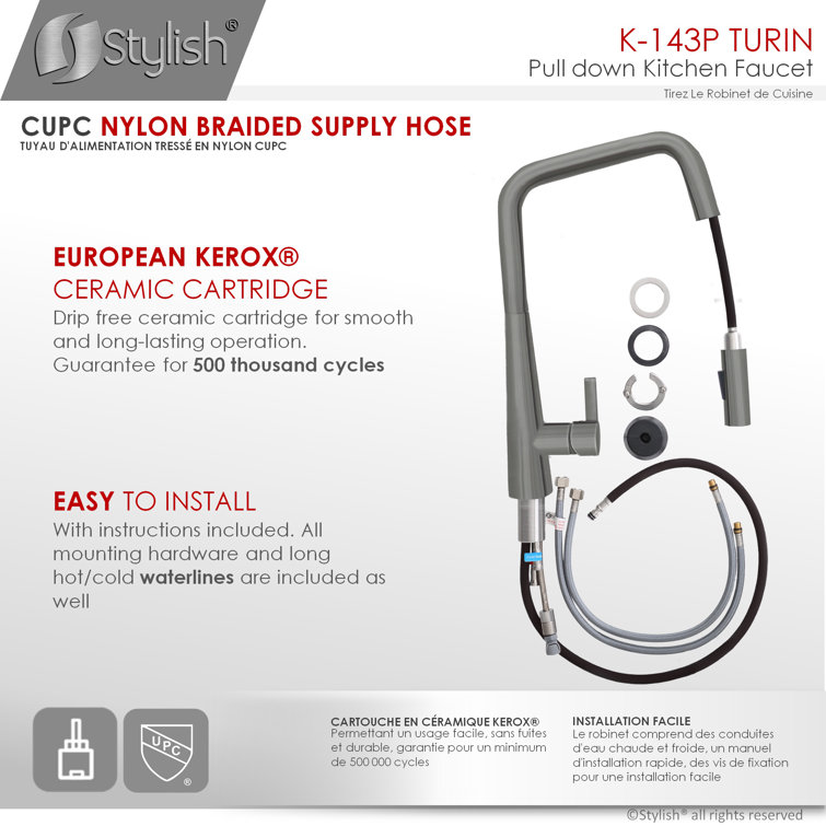 Gunmetal Stainless Steel Pull Down Kitchen Faucet with Spray