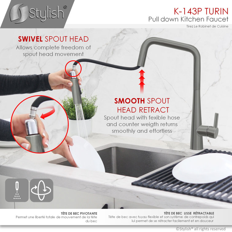Gunmetal Stainless Steel Pull Down Kitchen Faucet with Spray