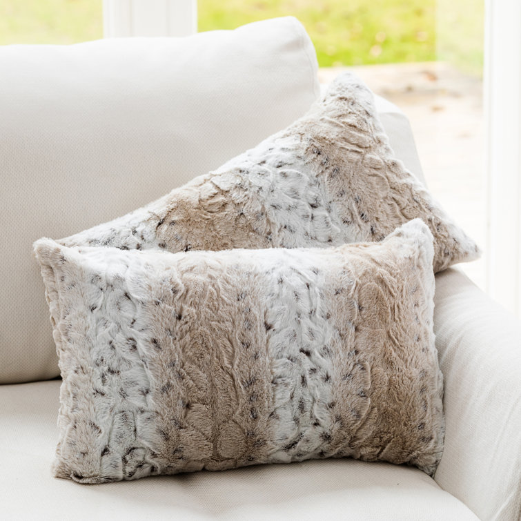 Snow Leopard Embossed Faux Fur Lumbar Throw Pillows Set