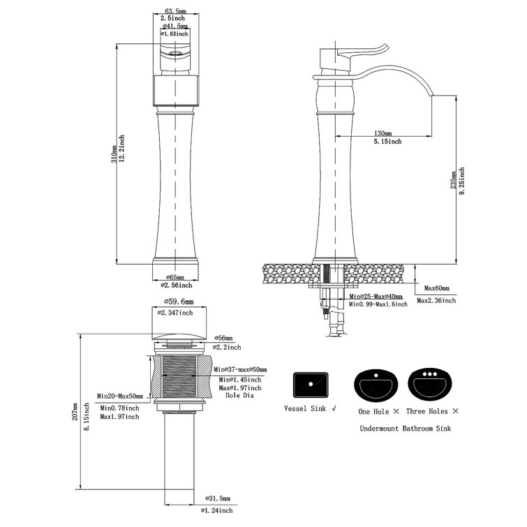 Tall Brushed Nickel Brass Waterfall Bathroom Faucet with Drain