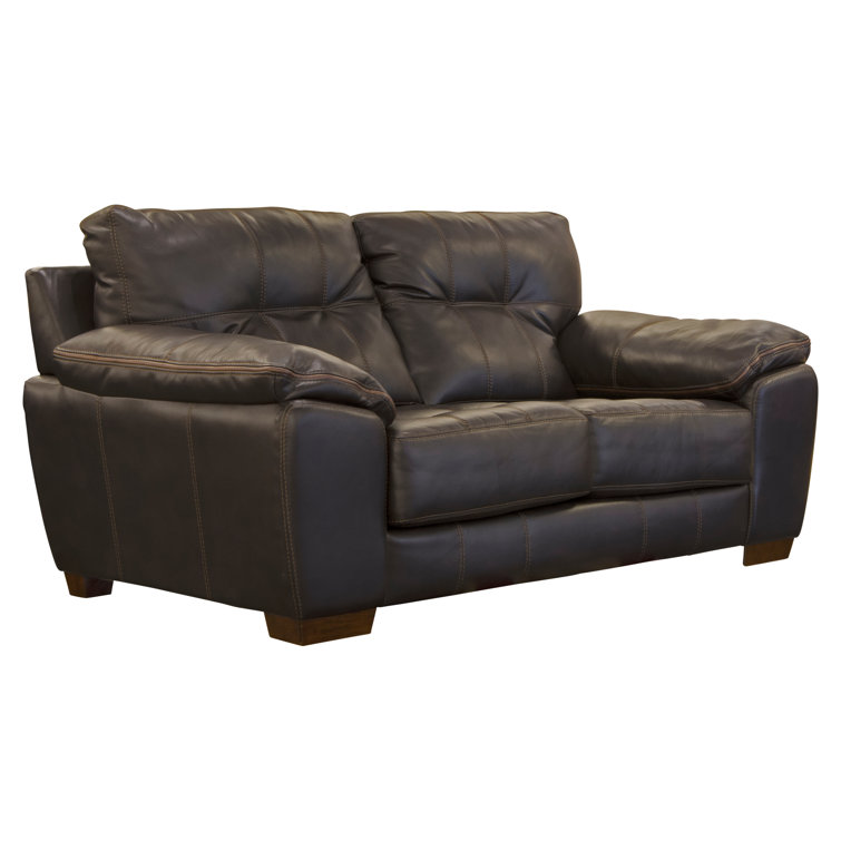 Chocolate Tufted Faux Leather Pillow-Top Arm Loveseat