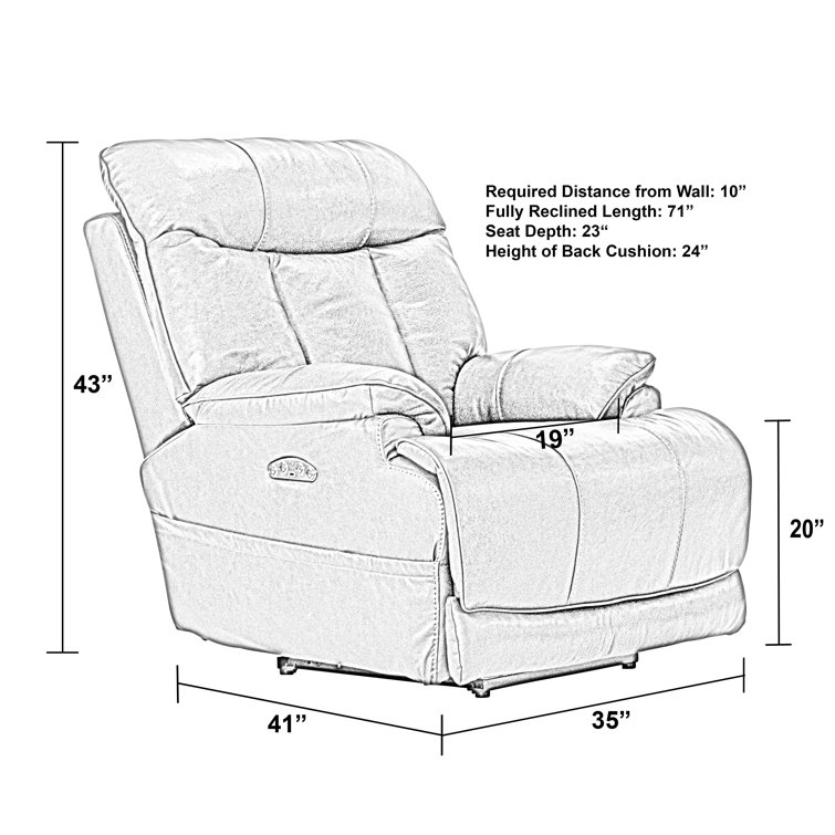 Naples Gray Genuine Leather Power Recliner with Steel Frame