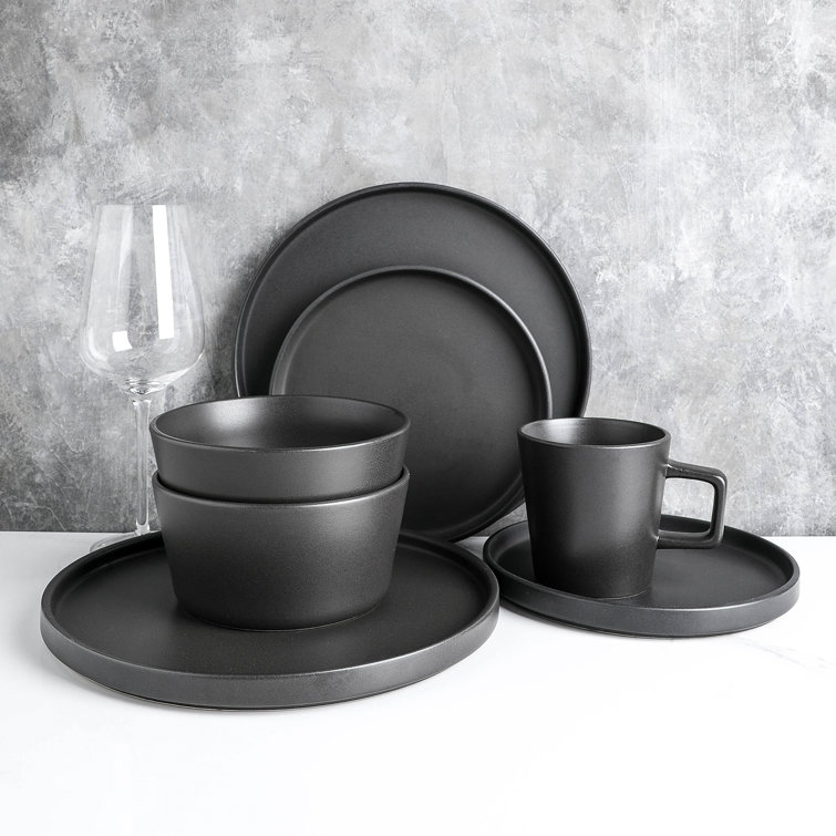 Matte Black Porcelain 16-Piece Outdoor Dinnerware Set