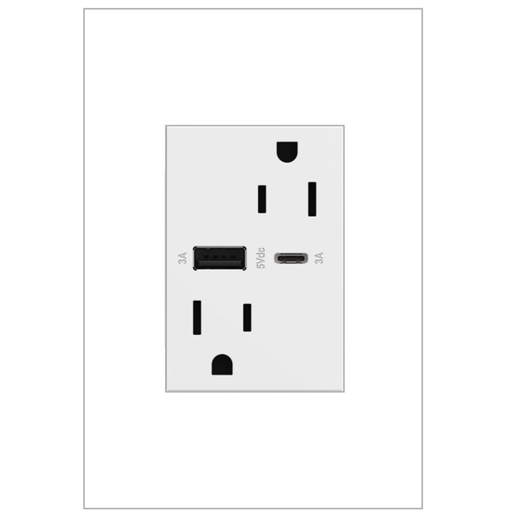 White Tamper Resistant Outlet with Dual USB Ports and Wall Plate