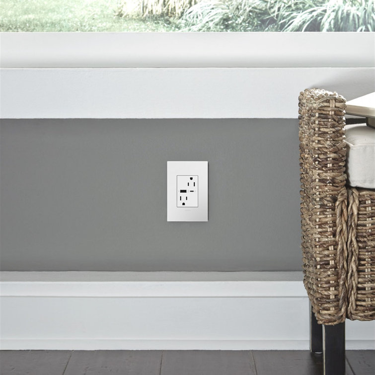 White Tamper Resistant Outlet with Dual USB Ports and Wall Plate