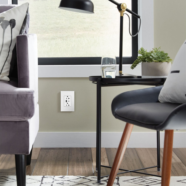 White Tamper Resistant Outlet with Dual USB Ports and Wall Plate
