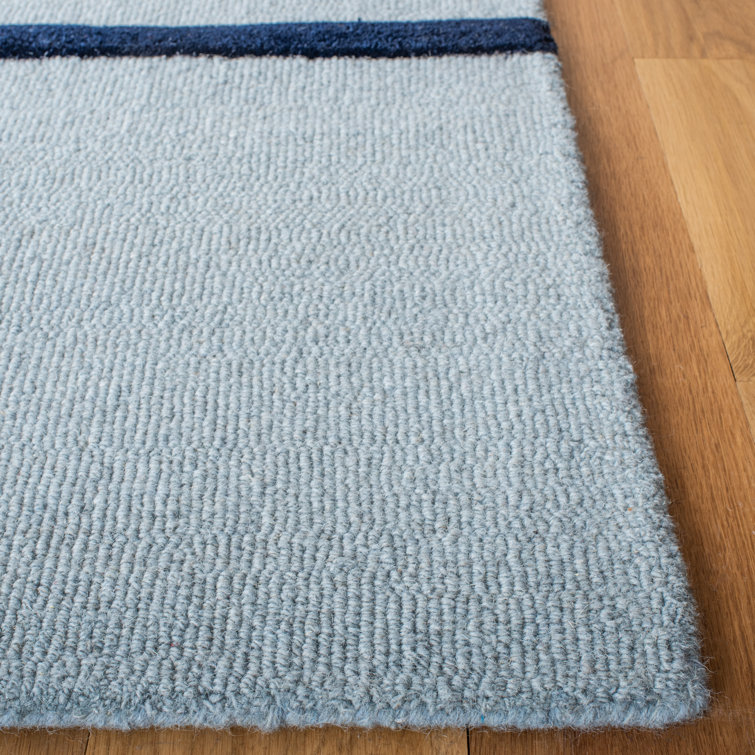 Ivory and Blue Abstract Wool 10' x 14' Rug