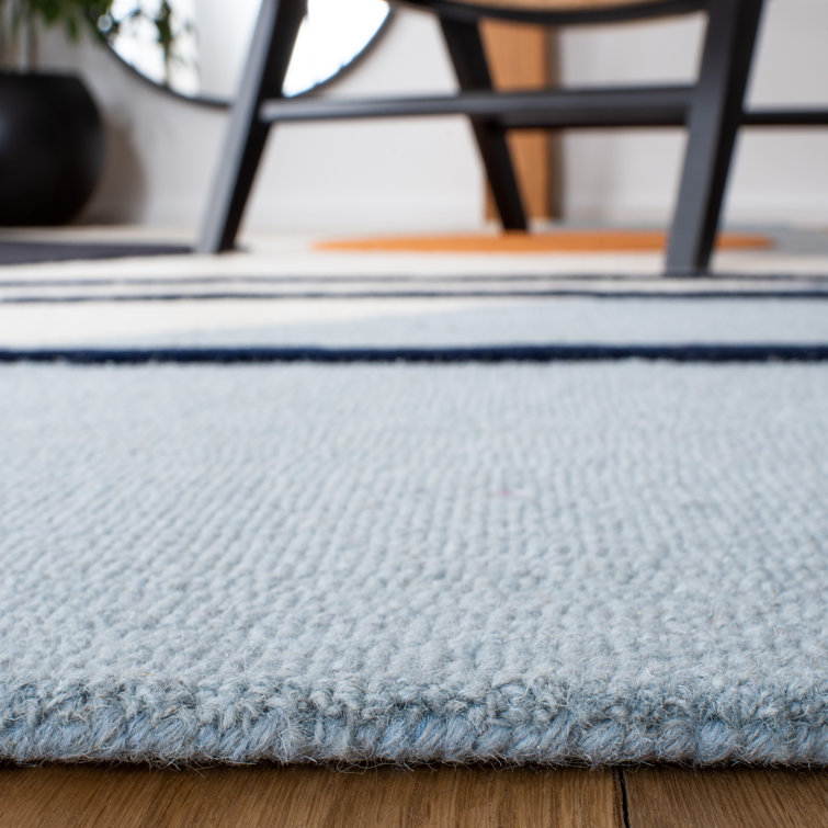 Ivory and Blue Abstract Wool 10' x 14' Rug