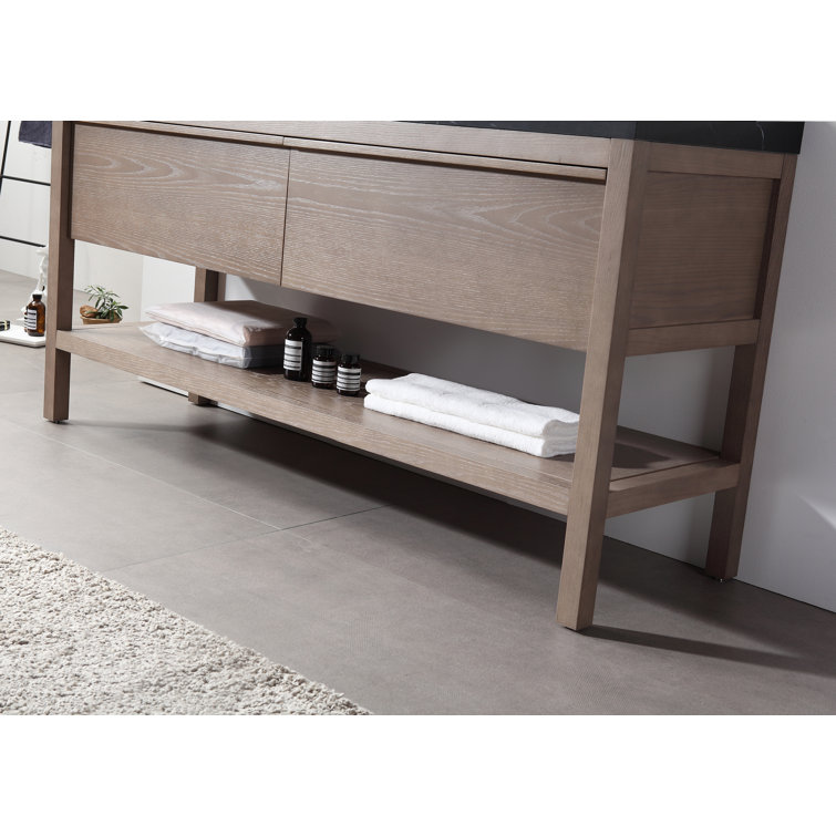 Pluto 72" Chestnut Oak Double Sink Freestanding Vanity with Black Marquina Quartz Top