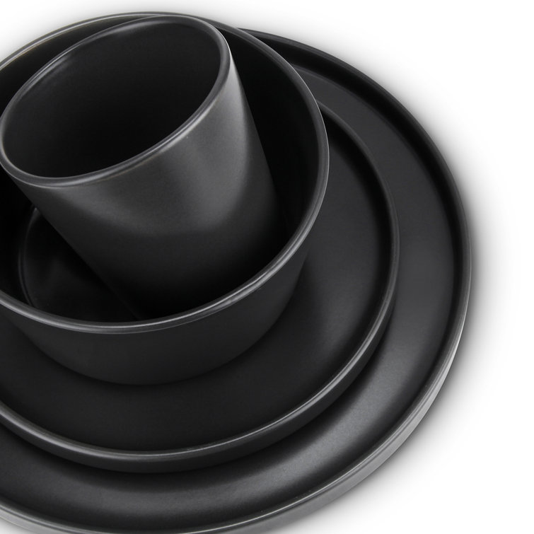 Matte Black Porcelain 16-Piece Outdoor Dinnerware Set