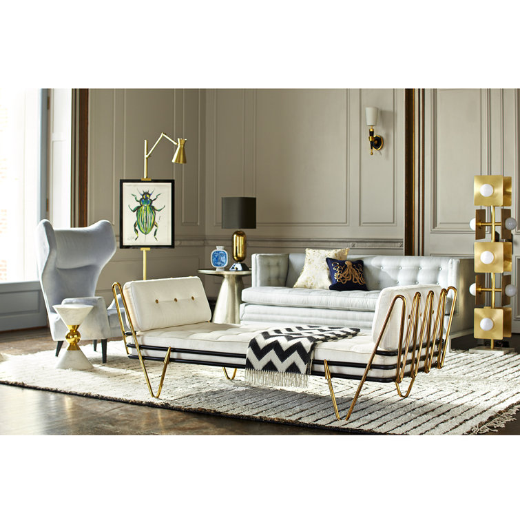 Maxime Polished Brass Daybed with Palermo Dove Upholstery