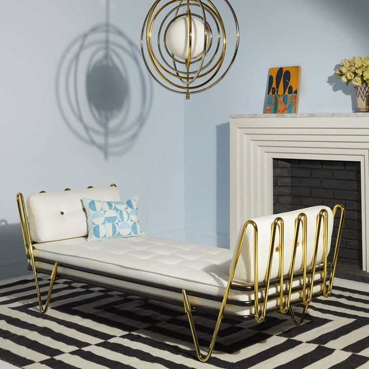 Maxime Polished Brass Daybed with Palermo Dove Upholstery