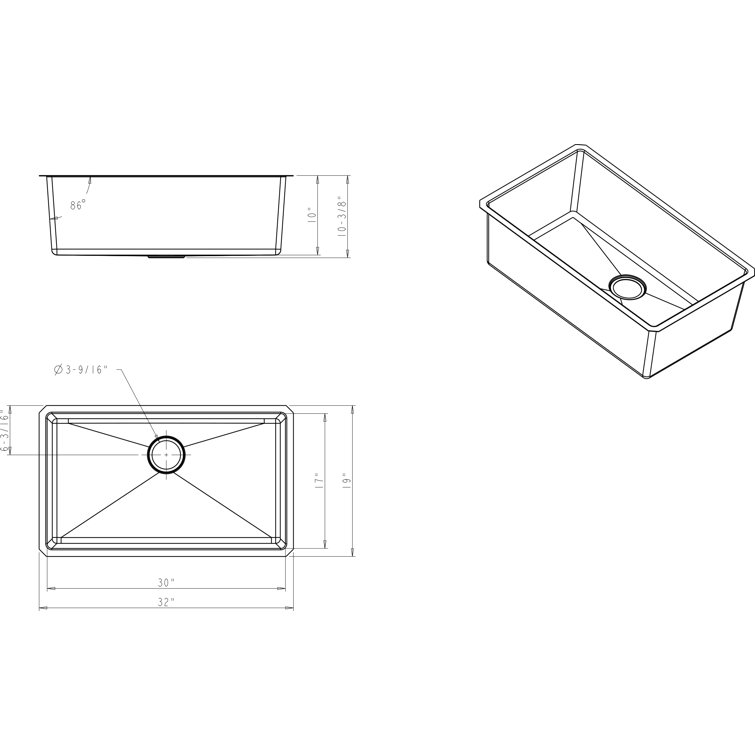 32'' Stainless Steel Undermount Single Bowl Kitchen Sink