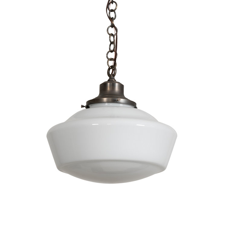 Antique Brass and White Glass Indoor/Outdoor Pendant Light