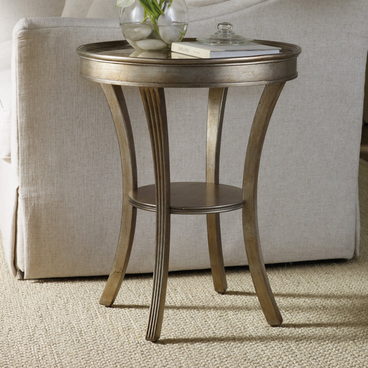 Gold Round Mirrored Wood Accent Table