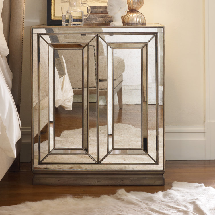 Gold and Silver Mirrored 2-Drawer Traditional Nightstand