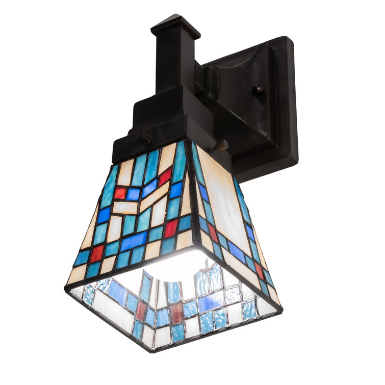 Mahogany Bronze Prairie Style Glass Wall Sconce
