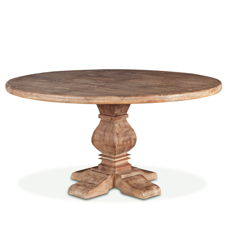 Antique Oak Round Reclaimed Wood Pedestal Dining Table