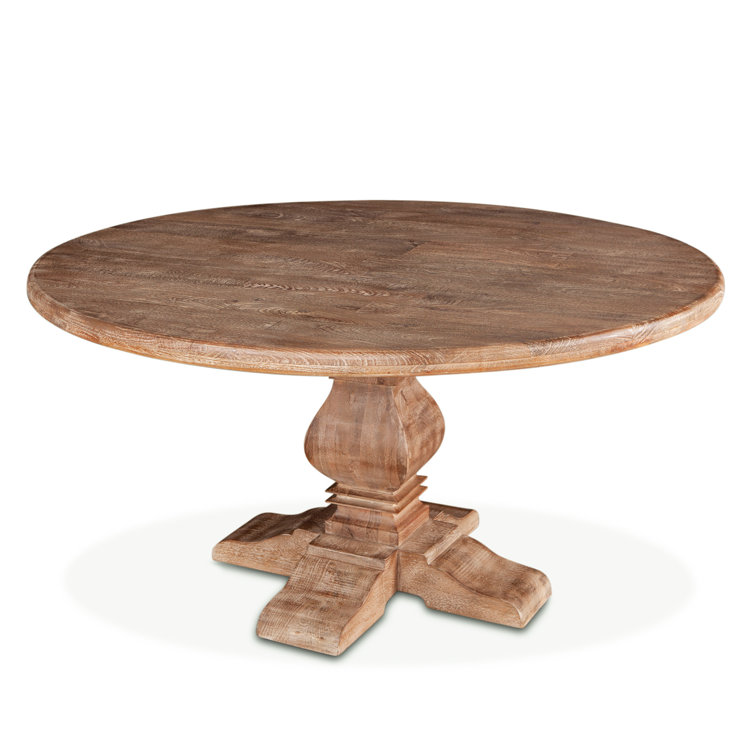 Antique Oak Round Reclaimed Wood Pedestal Dining Table
