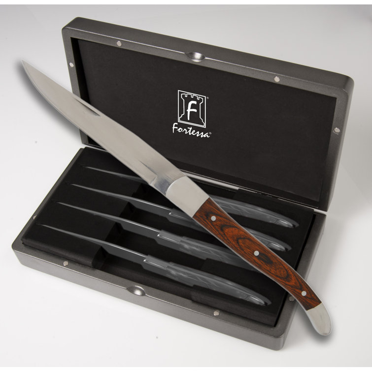 Dark Wood Handle Stainless Steel 4-Piece Steak Knife Set