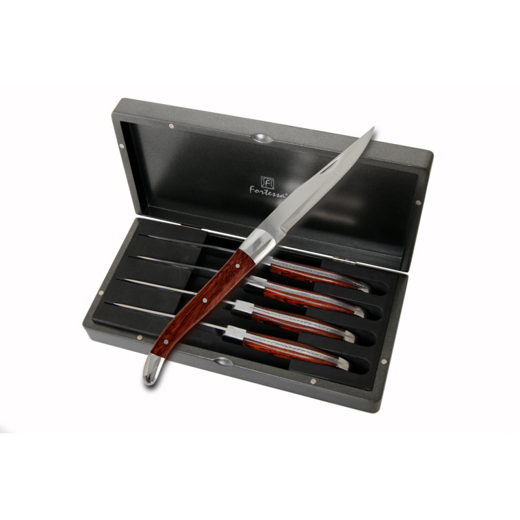 Dark Wood Handle Stainless Steel 4-Piece Steak Knife Set