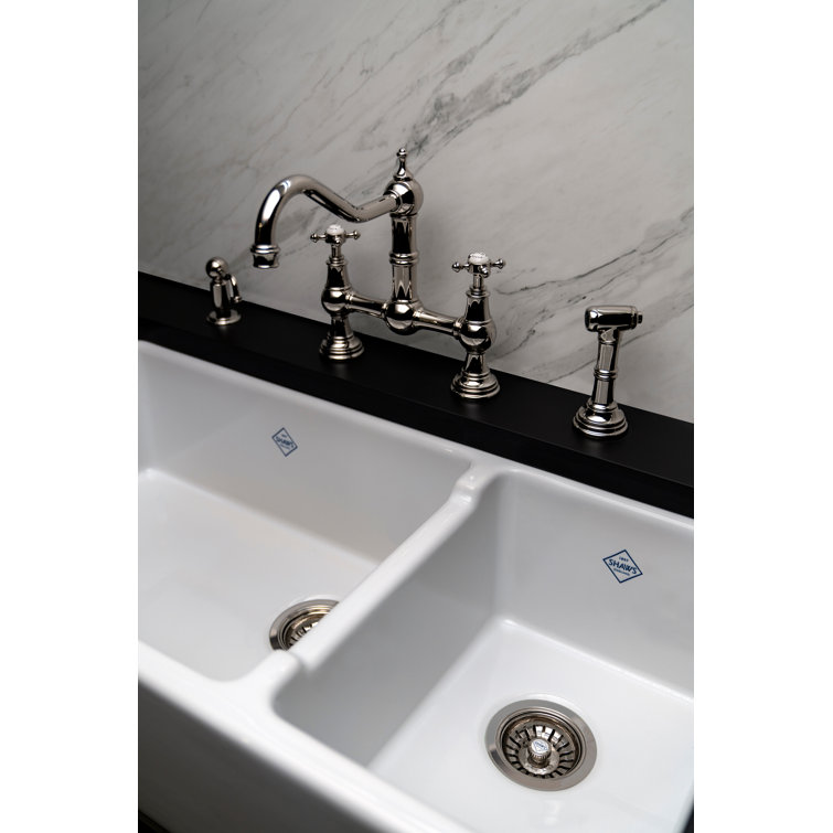 Lancaster 40" Double Bowl White Fireclay Farmhouse Sink