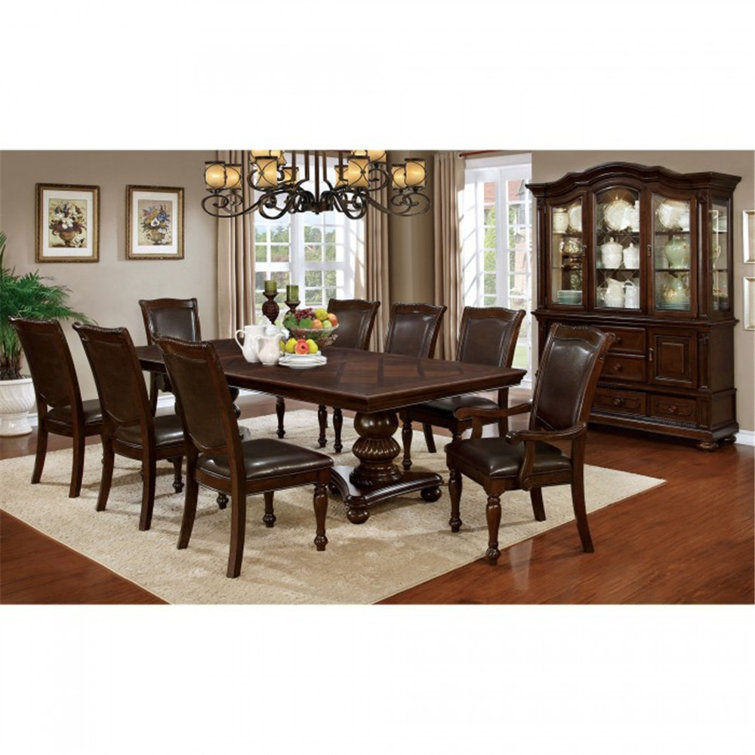 Espresso Faux Leather Traditional Carved Side Chair in Brown