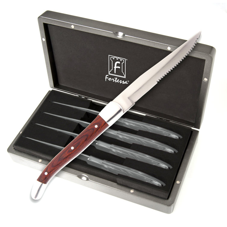 Dark Wood Handle Stainless Steel 4-Piece Steak Knife Set