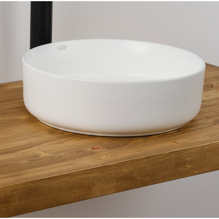 14'' Round White Ceramic Undermount Bathroom Sink