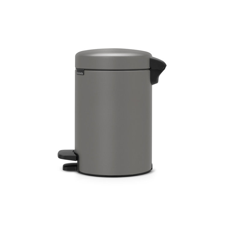 Concrete Gray Plastic Pedal Bathroom Bin, 3 Liter