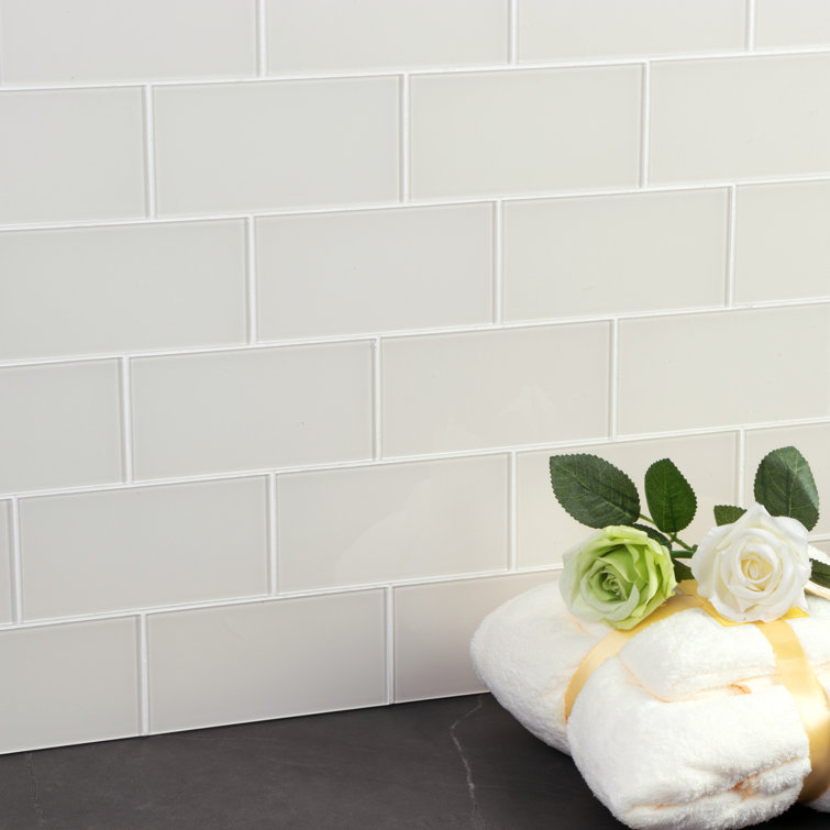 Ivory 3'' x 6'' Glass Peel and Stick Subway Tile