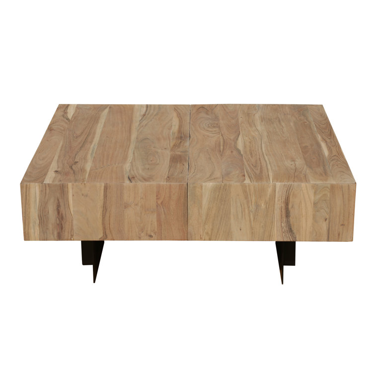 Glide 33'' Natural Wood and Iron Extendable Coffee Table with Storage