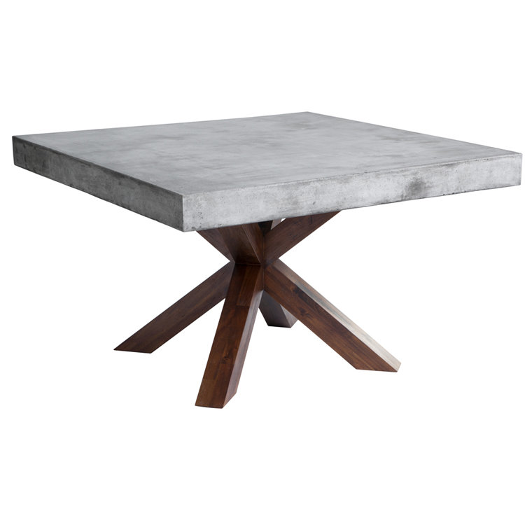 Square Concrete and Acacia Wood Dining Table