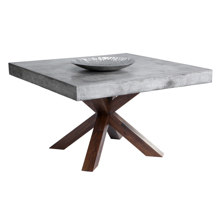 Square Concrete and Acacia Wood Dining Table