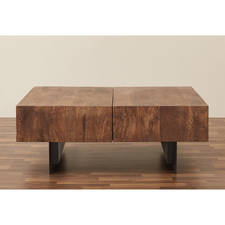 Glide Extendable Walnut Coffee Table with Iron Base and Storage