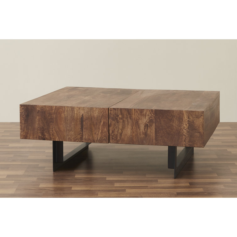 Glide Extendable Walnut Coffee Table with Iron Base and Storage