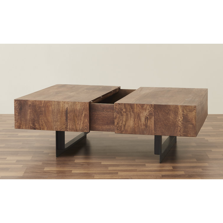 Glide Extendable Walnut Coffee Table with Iron Base and Storage
