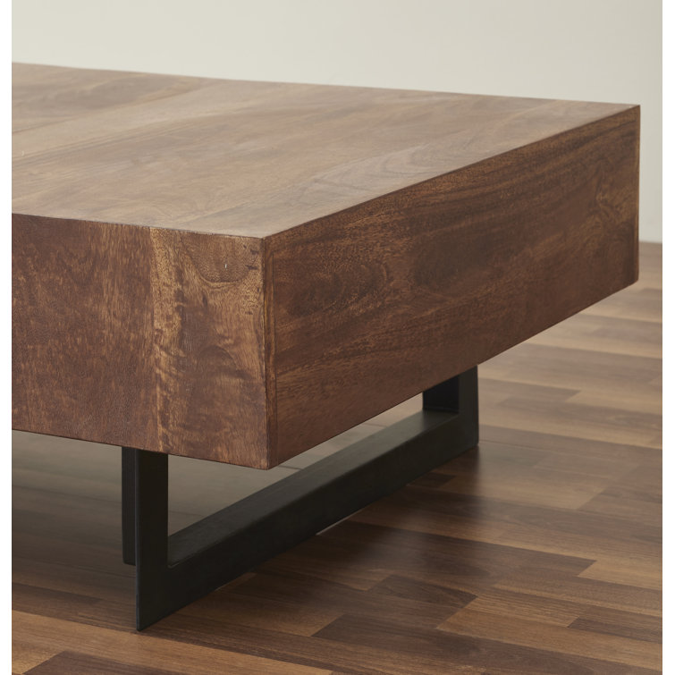 Glide Extendable Walnut Coffee Table with Iron Base and Storage