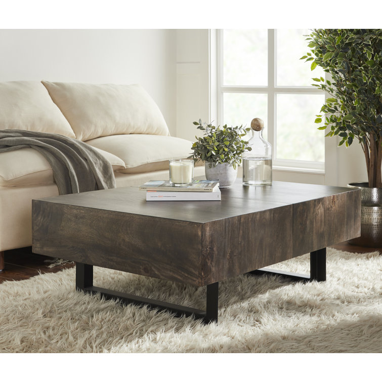 Glide Modern Extendable Coffee Table with Hidden Storage in Gray Olive