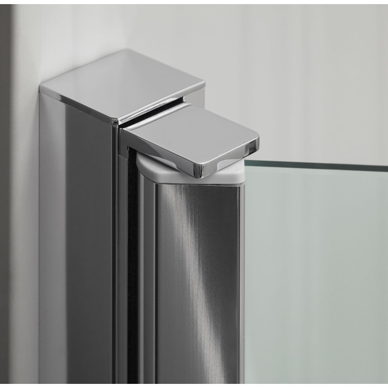 Aerie Bright Polished Silver Frameless Pivot Shower Door with Clear Glass