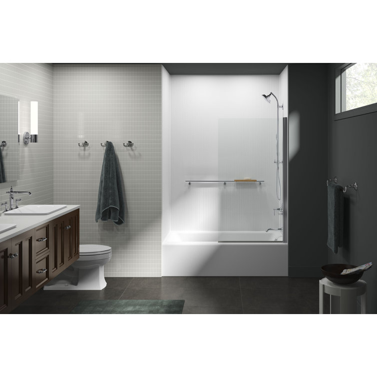 Aerie Bright Polished Silver Frameless Pivot Shower Door with Clear Glass