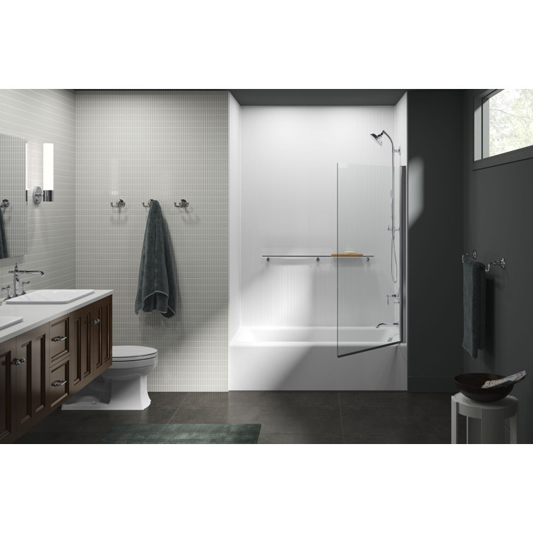 Aerie Bright Polished Silver Frameless Pivot Shower Door with Clear Glass